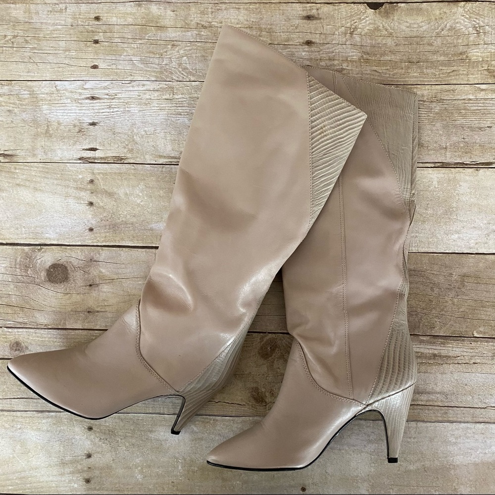 Vintage 9 West Beige Heeled Boots BRAND NEW 1980s / 1990s *RARE*